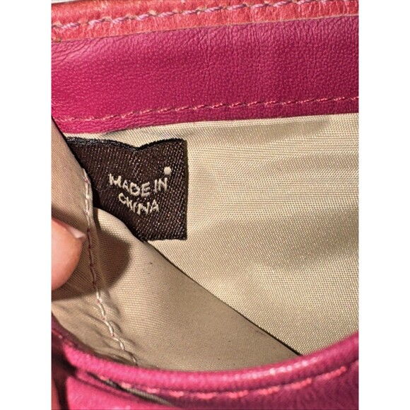 Coach Signature Canvas Tri-Fold Wallet Buckle Tab Leather Trim Brown Pink - Picture 10 of 13